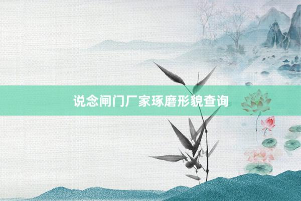 说念闸门厂家琢磨形貌查询